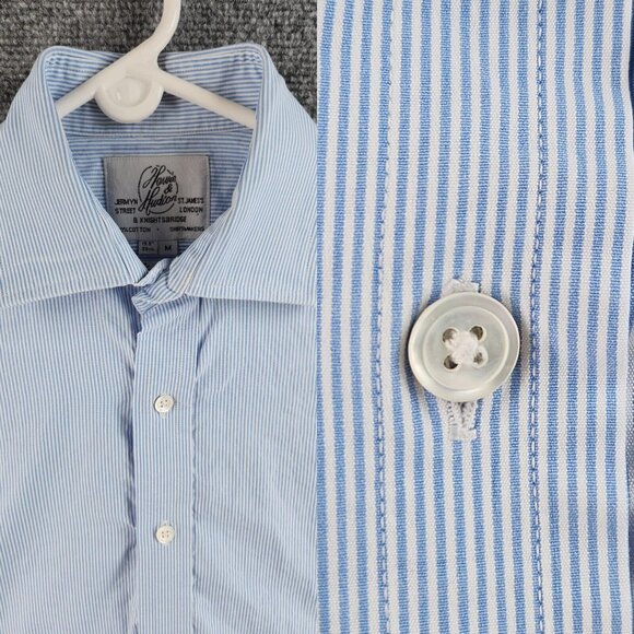 Harvie & Hudson 15.5 Slim Medium Blue Striped Long Sleeve Button Up Shirt Cotton - Picture 1 of 16
